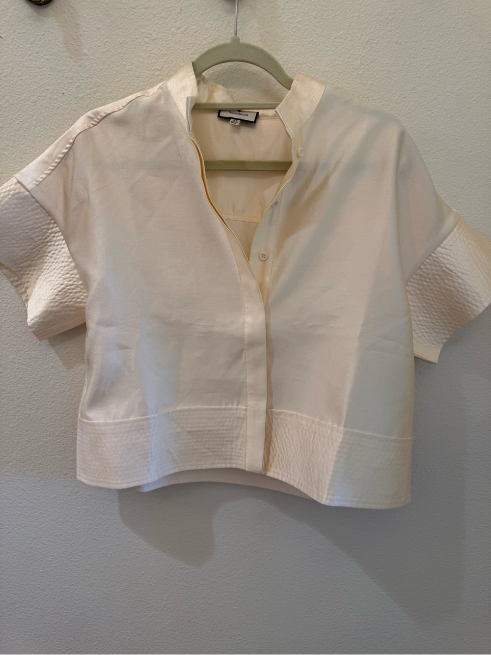 Tuckernuck Cream Short-Sleeve Boxy Button Front Top